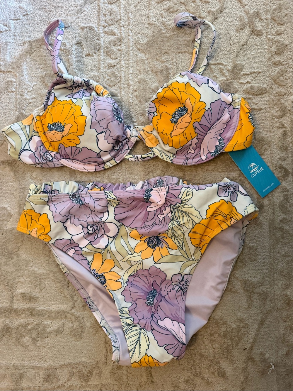 Cupshe Yellow & Lavender Floral Underwire Bikini Set